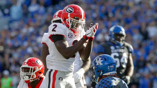 Richard LeCounte (2) celebrates against the Kentucky Wildcats