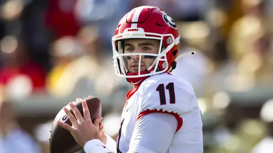 Georgia quarterback Jake Fromm looks to pass during the first half of an NCAA college football game against Georgia Tech, Saturday, Nov. 30, 2019 in Atlanta. (AP Photo/John Amis)