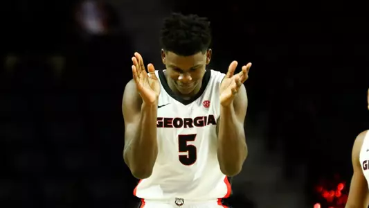 Georgia basketball player Anthony Edwards (5) during an exhibition game against Valdosta State in Stegeman Coliseum in Athens, Ga., on Friday, Oct. 18, 2019. (Photo by Tony Walsh)