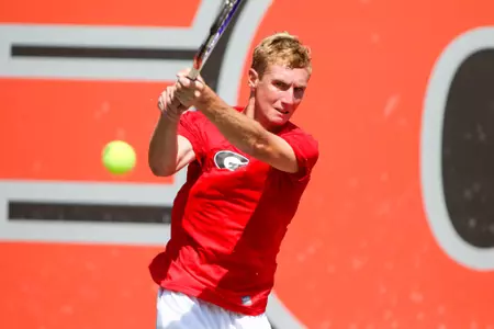 Georgia tennis player Robert Loeb during the 52nd Annual Southern Intercollegiate Championships at the Dan Magill Tennis Complex in Athens, Ga., on Friday, Sept., 27, 2019. (Photo by Chamberlain Smith)