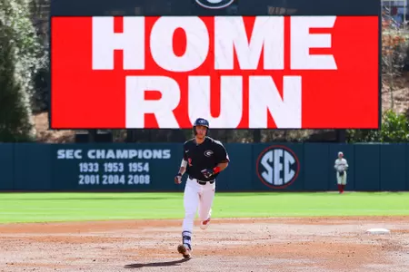 Georgia second baseman LJ Talley (2) during a baseball game between the University of Georgia and the University of Dayton in Athens, Ga., on Saturday, Feb. 16, 2019. (Photo by Kristin M. Bradshaw)
