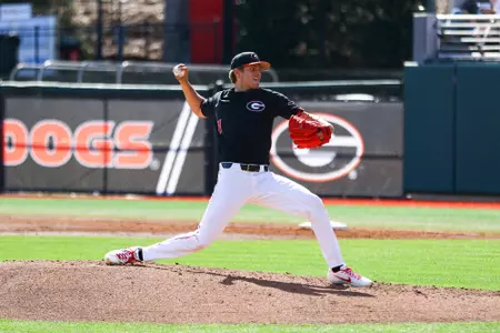 Georgia pitcher Will Proctor (11) during a baseball game between the University of Georgia and the University of Dayton in Athens, Ga., on Saturday, Feb. 16, 2019. (Photo by Kristin M. Bradshaw)