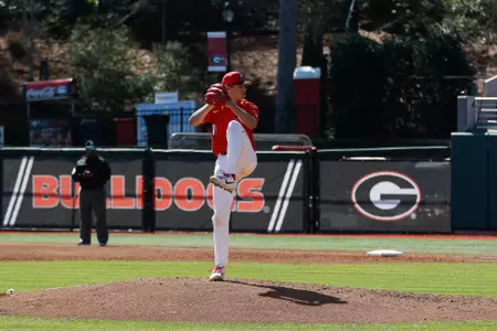 Georgia pitcher Will Proctor (11) during a baseball game between the University of Georgia and the University of Massachusetts Lowell in Athens, Ga., on Sunday, Feb. 24, 2019. (Photo by Kristin M. Bradshaw)
