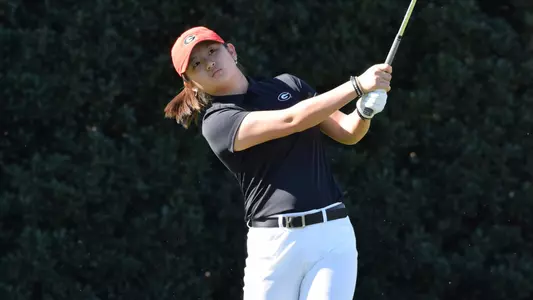 Action shot of freshman Jenny Bae