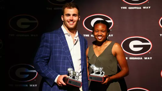 Georgia's Jake From and Keturah Orji pose for a portrait after being named Student-Athletes of the Year at the Student-Athlete Awards Banquet in Athens, Ga, on Monday, Apr. 29, 2019. (Photo by Kristin M. Bradshaw)