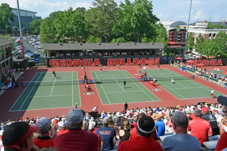 Fans look on during the NCAA Championships match between Georgia and Southern Cal at the Dan Magill Tennis Complex in Athens, Ga., on Thursday, May 18, 2017. (Photo by Steven Colquitt)