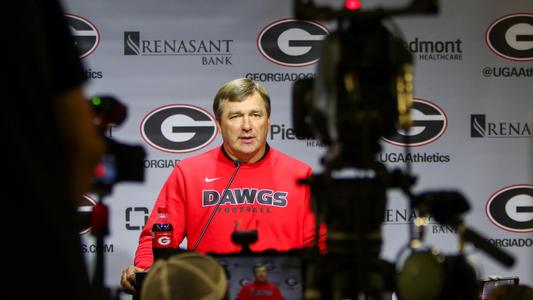 Georgia head coach Kirby Smart during a press conference in Athens, Ga., on Mon., Aug. 26, 2019. (Photo by Chamberlain Smith)