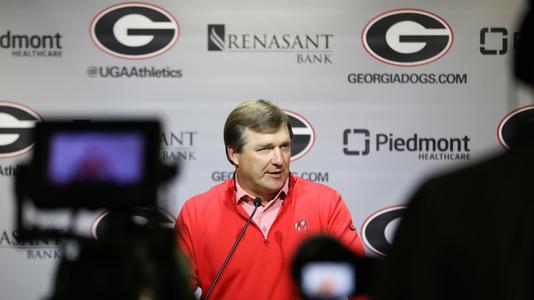 Georgia head coach Kirby Smart during a press conference before the Bulldogs' game against the Notre Dame Fighting Irish on Dooley Field at Sanford Stadium in Athens, Ga., on Sat., Sept. 21, 2019. (Photo by Tony Walsh)