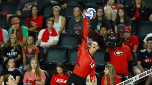 Georgia opposite hitter Mallory Hernandez (14) during a match against Georgia Tech in Stegeman Coliseum in Athens, Ga., on Friday, Sept. 20, 2019. (Photo by Tony Walsh)