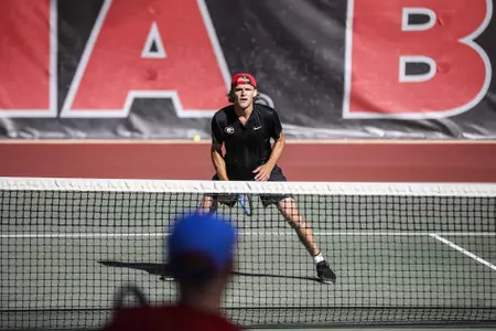 Georgia tennis player Erik Grevelius during the 53rd annual Southern Intercollegiate Championships at the Dan Magill Tennis Complex in Athens, Ga., on Friday, Nov. 6, 2020. (Photo by Tony Walsh)