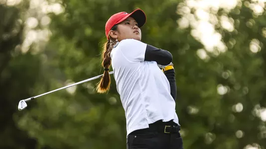 Georgia golfer Jenny Bae during the Bulldogs’ practice round at the UGA Golf Course in Athens, Ga., on Thursday, Nov. 5, 2020. (Photo by Tony Walsh)