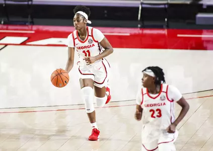 Georgia guard Maya Caldwell (11) during the Bulldogs’ game against Jacksonville State at Stegeman Coliseum in Athens, Ga., on Wednesday, Dec. 9, 2020. (Photo by Tony Walsh)