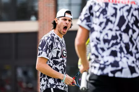 Georgia tennis player Blake Croyder during a match against Ohio State on Mikael Pernfors Center Court at Henry Field Tennis Stadium at the Dan Magill Tennis Complex on Sunday, March 1, 2020. (Photo by Tony Walsh)