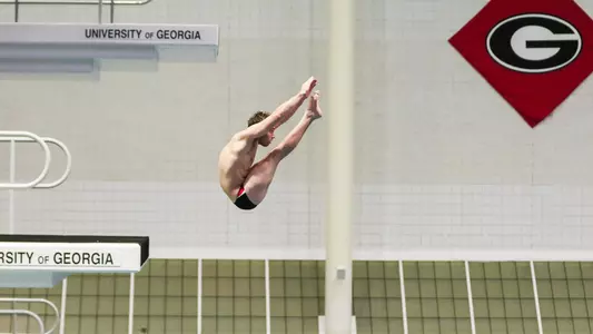 Georgia diver Josh Getty during a swimming and diving meet against Texas A&M at the Gabrielsen Natatorium in Athens, Ga., on Sat., Jan. 11, 2020. (Photo by Chamberlain Smith)