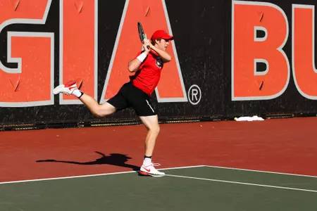 Georgia’s Sam Dromsky during the 2016 Bulldog Scramble round robin tournament at the Dan Magill Tennis Complex in Athens, Georgia, on Friday, Nov. 4, 2016. (Photo by Cory A. Cole)
