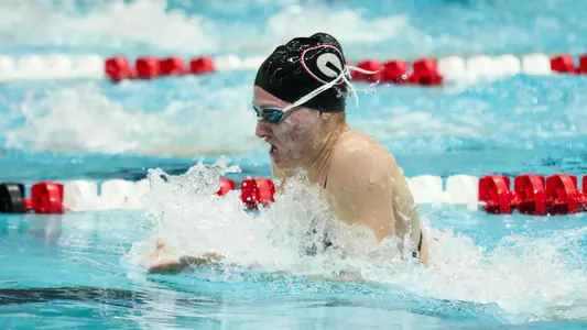 Georgia swimmer Zoie Hartman competes in the women’s 100 yard breaststroke during a swimming and diving meet against Texas A&M at the Gabrielsen Natatorium in Athens, Ga., on Sat., Jan. 11, 2020. (Photo by Chamberlain Smith)