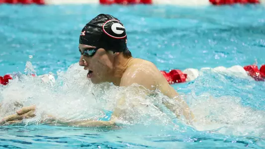 Georgia swimmer Jackson Ford competes in the men’s 200 yard breaststroke during a swimming and diving meet against Texas A&M at the Gabrielsen Natatorium in Athens, Ga., on Sat., Jan. 11, 2020. (Photo by Chamberlain Smith)