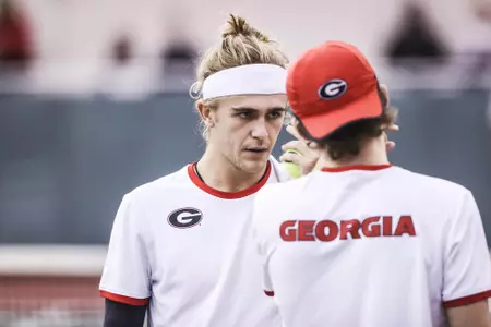 Georgia tennis player Philip Henning during a tennis match against Florida State at the Dan Magill Tennis Complex in Athens, Ga., on Sunday, January 24, 2021. (Photo by Tony Walsh)
