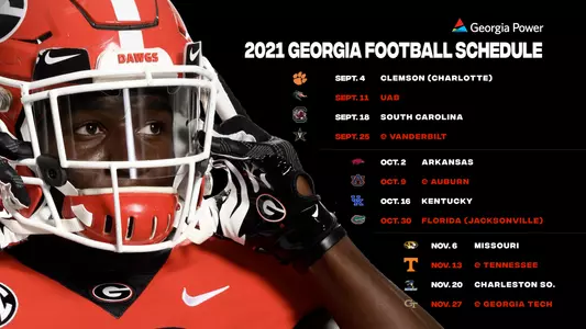 The 2021 UGA Football Schedule graphic