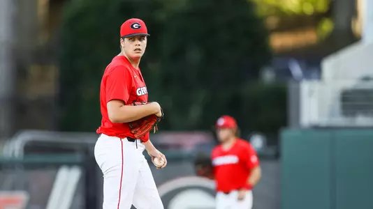 Georgia pitcher Liam Sullivan (14) during a game against Western Carolina at Foley Field in Athens, Ga., on Sunday, Oct. 10, 2021. (Photo by Mackenzie Miles)