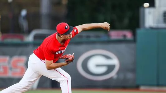 Georgia pitcher Liam Sullivan (14) during a game against Western Carolina at Foley Field in Athens, Ga., on Sunday, Oct. 10, 2021. (Photo by Mackenzie Miles)