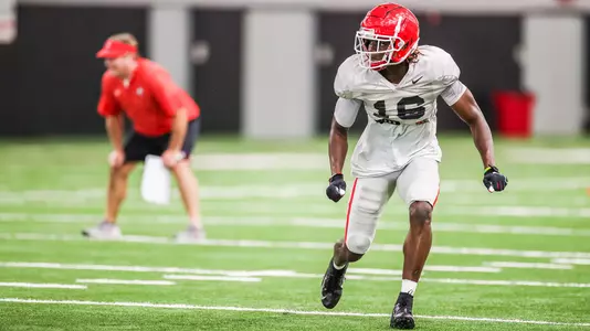 Georgia defensive back Lewis Cine (16) during the Bulldogs’ practice session in Athens, Ga., on Tuesday, Oct. 12, 2021. (Photo by Mackenzie Miles)