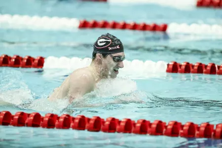 Georgia swimmer Andrew Abruzzo competes during a swimming and diving meet against South Carolina at the Gabrielsen Natatorium in Athens, Ga., on Saturday, Jan. 16, 2020. (Photo by Tony Walsh)