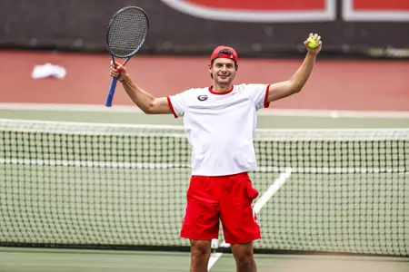 Georgia tennis player Blake Croyder during the first and second rounds of the 2021 NCAA men’s tennis championships at the Dan Magill Tennis Complex in Athens, Ga., on Saturday, May 8, 2021. (Photo by Tony Walsh)