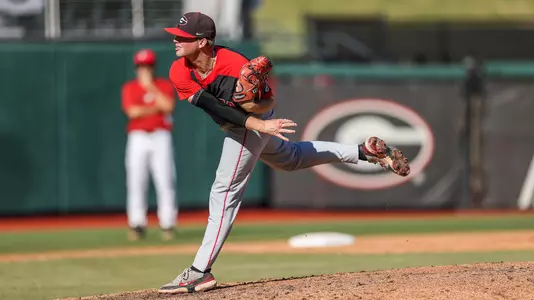 Georgia pitcher Hank Bearden (35) during the Fall World Series at Foley Field in Athens, Ga., on Saturday, Oct. 23 , 2021. (Photo by Mackenzie Miles)