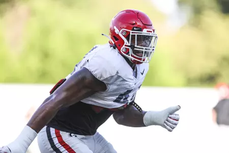Georgia defensive lineman Travon Walker (44) during the Bulldogs’ practice session in Athens, Ga., on Tuesday, Oct. 27, 2020. (Photo by Tony Walsh)