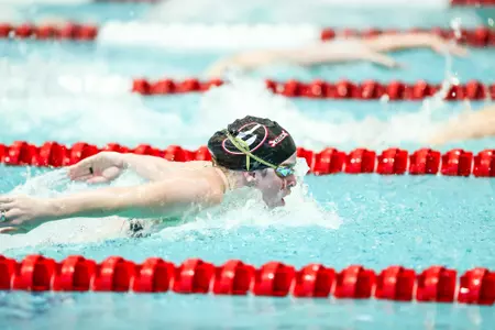 Georgia swimmer Dakota Luther competes during a meet against UNC at the Gabrielsen Natatorium in Athens, Ga., on Friday, Oct. 22, 2021. (Photo by Tony Walsh)