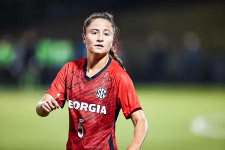 Georgia midfielder Abby Boyan competes  against Vanderbilt at Turner Soccer Complex in Athens, Ga., on Thursday, Oct. 28, 2021. (Photo by Tony Walsh)