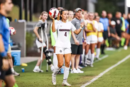Georgia midfielder Dani Murguia (4) during the Bulldogs’ game against Arkansas at the Turner Soccer Complex in Athens, Ga., on Monday, Oct. 4 2021. (Photo by Tony Walsh)