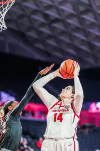 Georgia center Jenna Staiti (14) during a game against Gardner-Webb at Stegeman Coliseum in Athens, Ga., on Thursday, Nov. 11, 2021. (Photo by Mackenzie Miles)