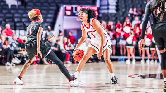 Georgia guard Chloe Chapman (1) during a game against Gardner-Webb at Stegeman Coliseum in Athens, Ga., on Thursday, Nov. 11, 2021. (Photo by Mackenzie Miles)