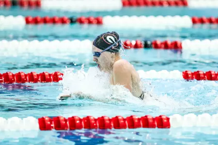 Georgia swimmer Zoie Hartman competes during a meet against UNC at the Gabrielsen Natatorium in Athens, Ga., on Friday, Oct. 22, 2021. (Photo by Tony Walsh)