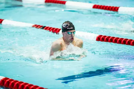 Georgia swimmer Harrison Wayner competes during the Bulldogs’ meet against South Carolina at the Gabrielsen Natatorium in Athens, Ga., on Saturday, Oct. 23, 2021. (Photo by Tony Walsh)