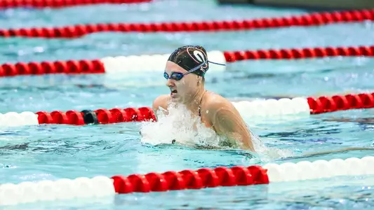 Georgia swimmer Zoie Hartman competes during a meet against UNC at the Gabrielsen Natatorium in Athens, Ga., on Friday, Oct. 22, 2021. (Photo by Tony Walsh)