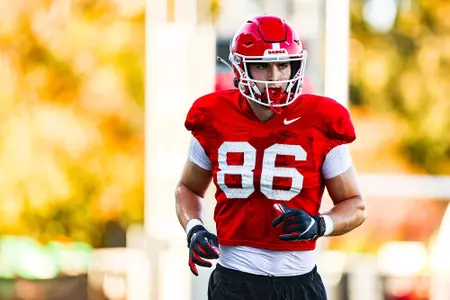 Georgia tight end John FitzPatrick (86) during the Bulldogs’ practice session in Athens, Ga., on Monday, Nov. 1, 2021. (Photo by Tony Walsh)