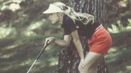 Action shot of Georgia's Terri Moody, the 1981 AIAW individual national champion.