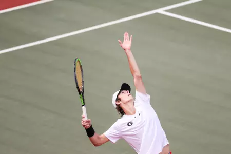 Georgia tennis player Tyler Zink during a match against Mississippi State at the Dan Magill Tennis Complex in Athens, Ga., on Sunday, Feb. 28, 2021. (Photo by Chamberlain Smith)