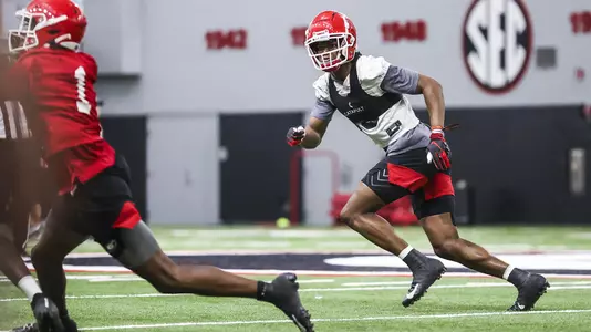 Georgia defensive back Lewis Cine (16) during the Bulldogs’ practice session in Athens, Ga., on Tuesday, March 16, 2021. (Photo by Tony Walsh)