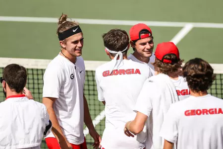 Georgia during a match against Mississippi State at the Dan Magill Tennis Complex in Athens, Ga., on Sunday, Feb. 28, 2021. (Photo by Chamberlain Smith)