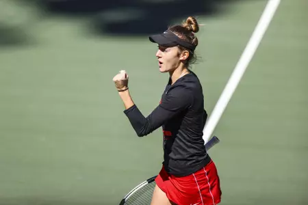Georgia tennis player Katarina Jokic during a match against South Carolina at the Dan Magill Tennis Complex in Athens, Ga., on Sunday, March 7, 2021. (Photo by Tony Walsh)