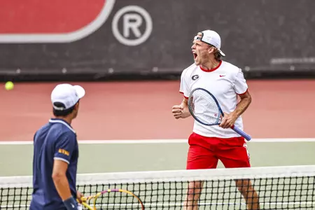 Georgia tennis player Erik Grevelius during the first and second rounds of the 2021 NCAA men’s tennis championships at the Dan Magill Tennis Complex in Athens, Ga., on Saturday, May 8, 2021. (Photo by Tony Walsh)