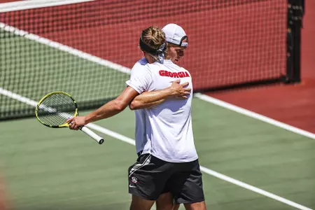 Georgia tennis player Erik Grevelius during the second round of the 2021 NCAA men’s tennis championships at the Dan Magill Tennis Complex in Athens, Ga., on Sunday, May 9, 2021. (Photo by Tony Walsh)