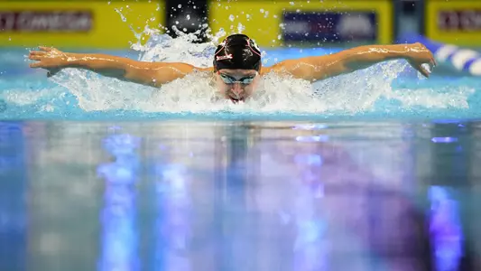Jun 15, 2021; Omaha, Nebraska, USA; Luca Urlando swims in the Men?s 200m Butterfly prelims during the U.S. Olympic Team Trials Swimming competition at CHI Health Center Omaha. Mandatory Credit: Rob Schumacher-USA TODAY Sports