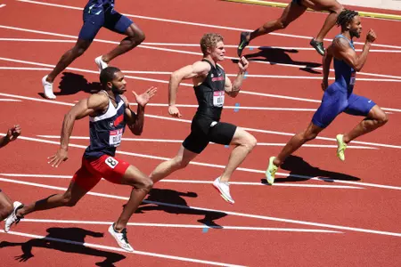 EUGENE, OREGON - JUNE 25: Matthew Boling competes in the first round of the Men's 200 Meters during day eight of the 2020 U.S. Olympic Track & Field Team Trials at Hayward Field on June 25, 2021 in Eugene, Oregon. (Photo by Patrick Smith/Getty Images)