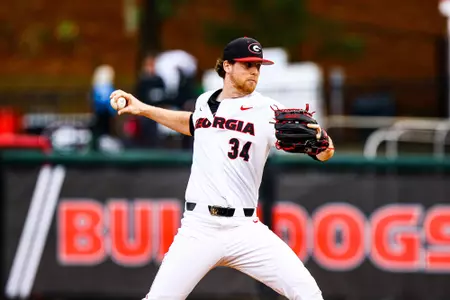 Georgia pitcher Garrett Brown (34) during a game against Georgia Southern at Foley Field in Athens, Ga., on Tuesday, March 3, 2020. (Photo by Tony Walsh)