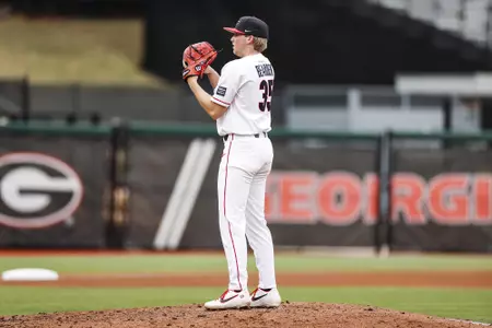Georgia pitcher Hank Bearden (35) during a game against Kennesaw State at Foley Field in Athens, Ga., on Tuesday, March 23, 2021. (Photo by Tony Walsh)